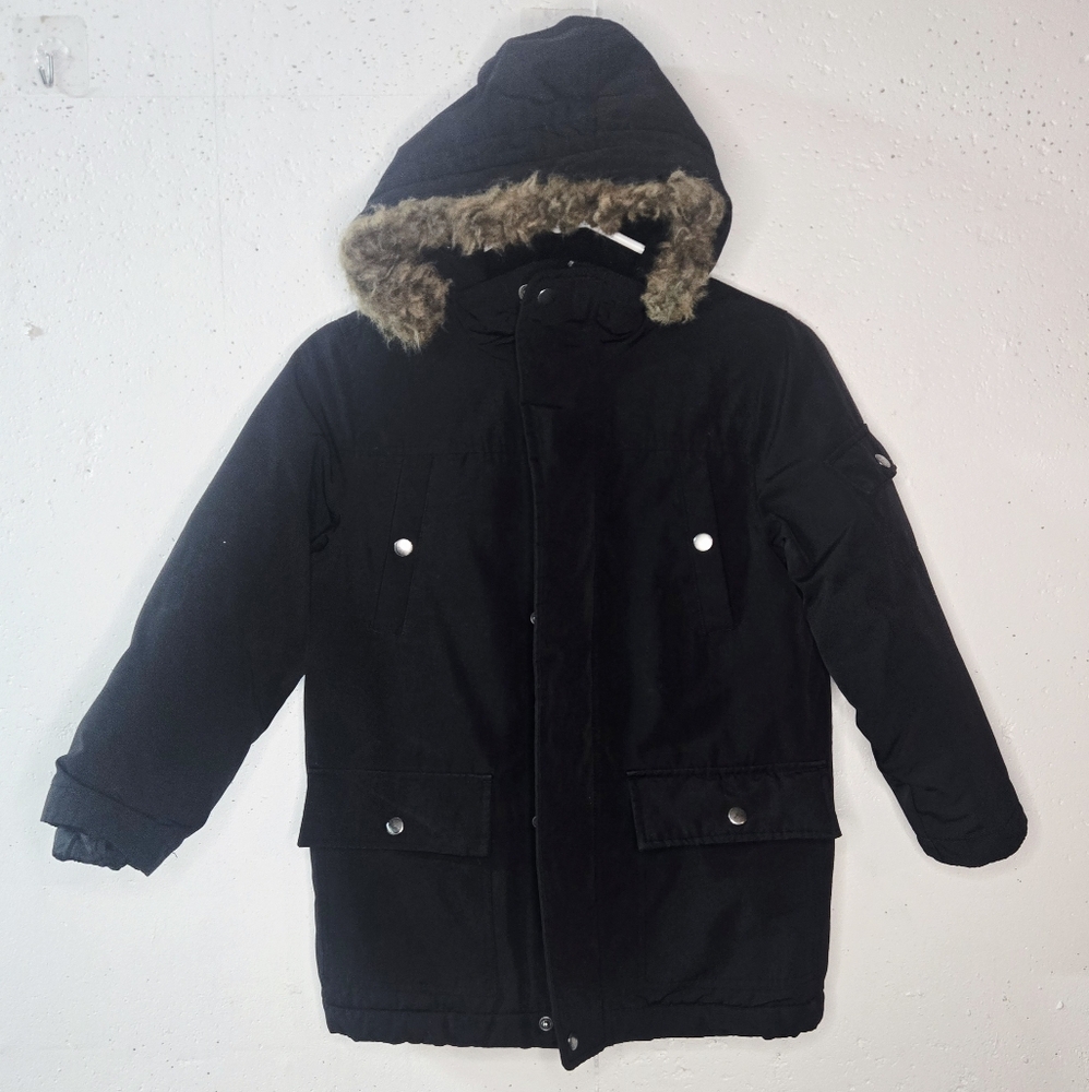 Swiss Tech Black Parka with Faux Fur Hood